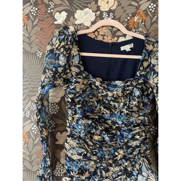 ML Monique Lhuillier Women's Ruched Floral Metallic Mini Sheath Dress Size 2 - Picture 8 of 10